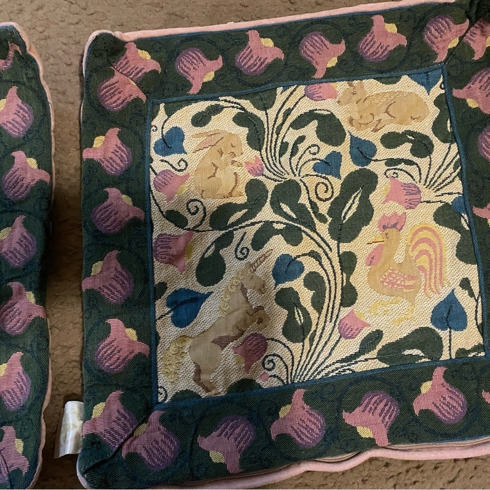 Vintage Decor France 2 Floral Rabbit Unicorn Embroidered Tapestry Pillow Shams - Picture 6 of 16